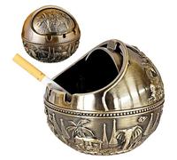 Vintage Carved Pattern Windproof Ashtray with Lid, Portable Ash Tray for Home, Car and Office, 4.1x3.7 Inch