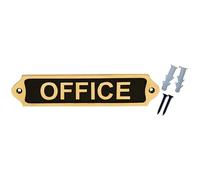 Vintage Cast Brass "Office" Door Plaque - Solid Metal Sign with Black Background & Polished Letters - Includes Screws for Easy Mounting | 21.5x4.5cm (OFFICE)