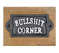 Vintage Cast Iron Garden Gate Signs Metal Hand Painted Novelty Wall Mount Dog Plaque BLACK WHITE (Bullsh*t Corner)