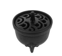 Vintage Cast Iron Tripod Incense Burner with Lid Black