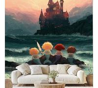 Vintage Castle Building Wall Paper Sea Wave Mermaid Art Photo Wallpaper 3D Effect 500x350 cm Magic Clouds Mural for Bedroom Living Room Non-Woven Poster Decoration zw175x