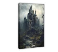 Vintage Castle Moody Landscape Dark - Gothic Dark Cottagecore Dark Academia Decor Victorian Dark Oil Painting Canvas Poster Wall Art Decor Print Picture Paintings for Living Room Bedroom Decoration 1