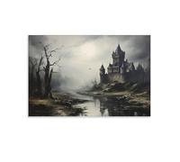 Vintage Castle, Moody Landscape, Dark Wall Art, Gothic Dark Cottagecore, Dark Academia Decor, Victorian Dark Oil Painting Canvas Modern Poster Wall Art Decor Prints Paintings Living Room Bedroom Decor