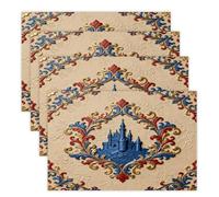 Vintage Castle Pattern Placemats Set 30x45cm*4 Heat Resistant Washable Placemat Waterproof Table Placemats Non-Slip Wipeable Tables Mat Kitchen Place Mats for Dining Party Home Decor