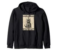 Vintage Cat 1993 Funny 32 Years Old Birthday Limited Edition Zip Hoodie