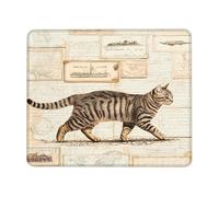 Vintage Cat Art Mouse Pad, Brown Tabby Cat Walking on Textured Background, Stylish Retro Desk Decor for Home Office, Non-Slip Washable Mousemat Square 8x10 Inch
