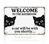 Vintage Cat Bathroom Metal Sign - "Welcome To The Bathroom A Cat Will Be With You Shortly", Funny Wall Art Decor, Vintage Metal Signs for Badezimmer, WC oder Toiletten 8x12 Inch