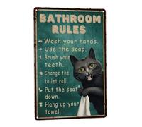 Vintage Cat Bathroom Rules Tin Sign - Funny Metal Wall Art Decor for Cat Lovers. Rustic 8x12 inch Design for Bathroom Accessories and Home Decor. Hipster, Boho, Retro and Hippie