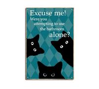 Vintage Cat Bathroom Sign - "Excuse Me Were You Attempting To Use The Bathroom Alone" Funny Black Cat Metal Tin Sign, Retro Humorous Wall Art for Bathroom, Restroom, Kitchen Decor(8x12 Inch)