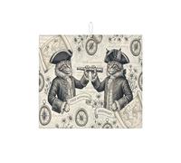 Vintage Cat Dish Drying Mats for Kitchen Counter, Retro Black & White Absorbent Dish Drainer Rack Mat, Nautical Microfiber Drying Pad for Coffee Bar 16x18 Inch