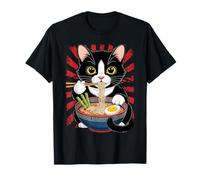 Vintage Cat Eating Ramen Noodles Gothic Otaku Japanese Food T-Shirt