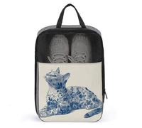 Vintage Cat Flowers Foliage Pattern Shoe Bag for Travel Daily Use Anti-dust Storage Carrier Golf Shoe Pouch