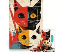 Vintage Cat Fusion Jigsaw for Teenagers 1000 Pieces Mental Improve Play Uniform Size Precise Pieces Family Fun Night Activity (38x52cm)