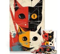 Vintage Cat Fusion Jigsaw Puzzles 1000 Pieces for Teenagers Sharp Recall Restful Pleasure Uniform Cut Ideal Xmas Gift (38x26cm)