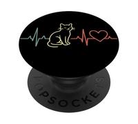 Vintage Cat Heartbeat Pet Owner Retro Heart Line PopSockets Adhesive PopGrip