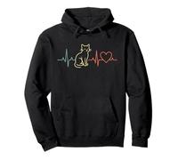 Vintage Cat Heartbeat Pet Owner Retro Heart Line Pullover Hoodie