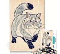 Vintage Cat Illustration Jigsaw for Teenagers 1000 Pieces Mind Boost Fun Clean Cut Sturdy Components Heartwarming Gathering Activity (38x26cm)