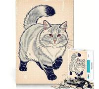 Vintage Cat Illustration Jigsaw Puzzles 1000 Mental Focus Game No Gap Tight Fitting Design Interactive Brain Challenge for Home (38x52cm)