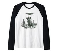 Vintage Cat in Cowboy Hat UFO Desert Sci-Fi Art Raglan Baseball Tee