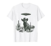 Vintage Cat in Cowboy Hat UFO Desert Sci-Fi Art T-Shirt