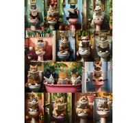 Vintage Cat Puzzles for Adults 1000 Pieces, Animal Kitty Puzzle Themed,Colorful Funny Book Kitten Jigsaw Puzzle Collage Challenge for Adults