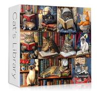 Vintage Cat Puzzles for Adults 1000 Pieces，PICKFORU Retro Cat Library Themed, Book Kitten Bookshelf Jigsaw Puzzles Collage Challenge
