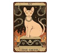 Vintage Cat Tin Sign Retro Tarot Card Metal Sign Poster Wall Art Decor Bathroom Dorm Room Home Decor Gifts for Cat Lover - Devil