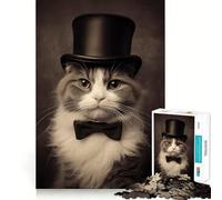 Vintage Cat Tophat Bowtie Jigsaw Puzzle 1000 Recall Fun Play Advanced Laser Cutting Tech Holiday Indoor Entertainment Toy (38x52cm)