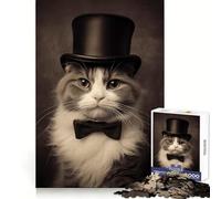 Vintage Cat Tophat Bowtie Puzzles for Adults 1000 Piece Cognitive Boost Leisure Activity Nice Gift (38x52cm)