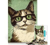 Vintage Cat With Glasses Jigsaw for Teenagers 1000 Pieces Mental Improve Play Uniform Size Precise Pieces Family Fun Night Activity (50x75cm)