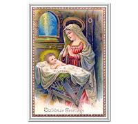 Vintage Catholic Christmas Cards - Holy Family - Madonna and Child Nativity Bethlehem Religious Greeting - Old 1900s Victorian Edwardian Era - Blank Inside to Write own Message - Virgin Mary Jesus