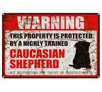 Vintage Caucasian Shepherd Aluminum Metal Sign,Warning Sign Pet Gift,This Property Is Protected Funny Vintage Tin Signs Retro Metal Signss 8X12 Inch