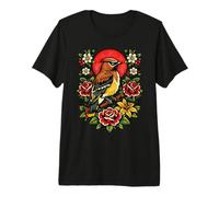 Vintage Cedar Waxwing Bird Tattoo Style Birdwatching Design Premium T-Shirt