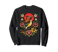 Vintage Cedar WaxWing Bird Tattoo Style Birdwatching Design Sweatshirt