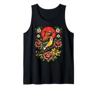 Vintage Cedar Waxwing Bird Tattoo Style Birdwatching Design Tank Top