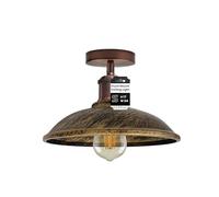 Vintage Ceiling Light Flush Mounted Retro Style E27 Industrial Ceiling Light Fixture Metal 24cm Lampshade Brushed Copper with Bulb