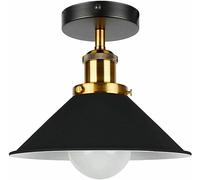 Vintage Ceiling Light Semi Flush Mount Ceiling Light Fixture Metal Cone Pendant Ceiling Lampshade with E27 Holder for Living Room Kitchen Bedroom Hallway Easy Fit 22cm Black Inner White With Bulb