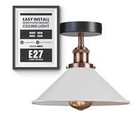 Vintage Ceiling Light Semi Flush Mount Ceiling Light Fixture with E27 Holder for Living Room Kitchen Bedroom Hallway 22cm White Conical Shade Easy Fit Anti Rust Durable Metal Lighting Without Bulb