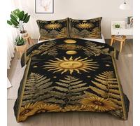 Vintage Celestial Double Duvet Cover Set, 3D Flower Plant Printed Bedding Set Reversible 3 Piece 200x200 cm with 2 Pillowcases, Hypoallergenic Soft Quilt Cover With Zipper Closure