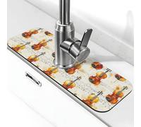 Vintage Cello Print Faucet Mat for Kitchen Sink, Faucets Mat Splash Guard Absorbent Fast Drying, Kitchen Sink Mats for Around Faucet Draining