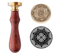 Vintage Celtic Knot Sealing Wax Seal Stamp Celtic Shield Decorated with Ancient European Pattern Norse Viking Raven Runes Vegvisir Amulet 1.9ounce 30mm Head with Wood Handle