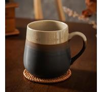 Vintage Ceramic Coffee Mug, 15 oz / 450 mL Reactive Glaze Tea Cup, Crackle Texture and Ergonomic Handle, Gradient Brown Black Design, Microwave Safe for Hot or Cold Beverages, for Daily Use
