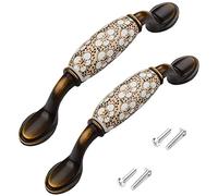 Vintage Ceramic Door Handle Cabinet Pull, Ceramic Furniture Drawer Handles, Zinc Alloy Antique Bronze Plated for Wood Wardrobe Cabinet Drawer Home Decoration with Screws, 2 Pcs