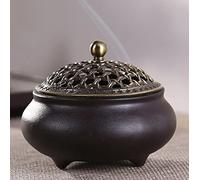 Vintage Ceramic Incense Burner Incense Holder Round Chinese Porcelain Incense Bowl with Metal Lid and Fireproof for Home Living Room Meditation Room Office
