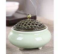 Vintage Ceramic Incense Burner Incense Holder Round Chinese Porcelain Incense Bowl with Metal Lid and Fireproof for Home Living Room Meditation Room Office
