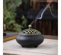 Vintage Ceramic Incense Burner, Metal Lid and Fireproof Incense Stick Holder, Round Chinese Porcelain Incense Bowl for Bedroom, Living Room, Office, Yoga and Meditation