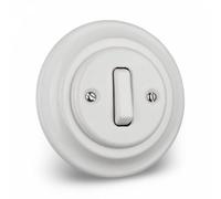 Vintage Ceramic Light Switch, White Porcelain, Single 2-Way, Flush-Mounted, UK Standard