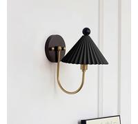 Vintage Ceramic Pleated Wall Lamp, Brushed Brass Ceramic Hand-Polished Wall Sconce, White Pleated Shade Wall Mounted Light, Vanity Light Beside Mirror, for Bedroom, Living Room, Hallway