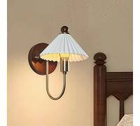 Vintage Ceramic Pleated Wall Lamp, Brushed Brass Ceramic Hand-Polished Wall Sconce, White Pleated Shade Wall Mounted Light, Vanity Light Beside Mirror, for Bedroom, Living Room, Hallway