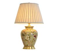 Vintage Ceramic Table Lamp with Hand-Painted Floral and Bird Design, Fabric Shade for Elegant Lighting in Bedroom, Living Room, Office